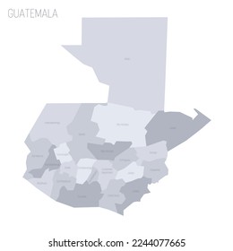 Guatemala political map of administrative divisions - departments. Grey vector map with labels.