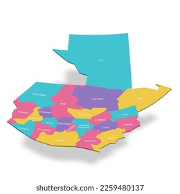 Guatemala political map of administrative divisions - departments. 3D colorful vector map with name labels.