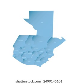 Guatemala political map of administrative divisions - departments. Shaded vector map with 3D-like blue gradient and name labels