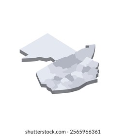 Guatemala political map of administrative divisions - departments. 3D isometric blank vector map in shades of grey.