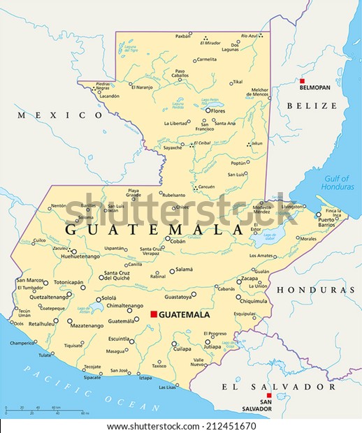 Guatemala Political Map Capital Guatemala City Stock Vector (Royalty ...