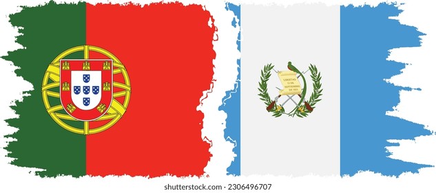 Verbindung Guatemala und Portugal mit Grunge-Flaggen, Vektorgrafik