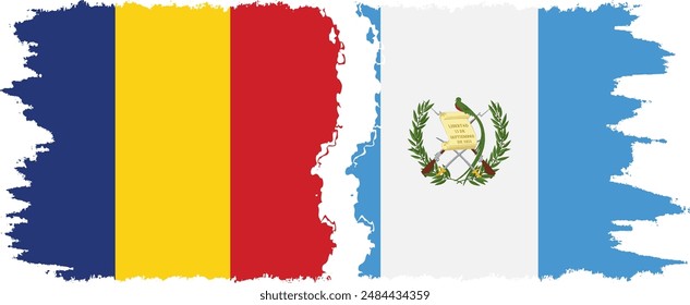 Guatemala and Romania grunge flags connection, vector