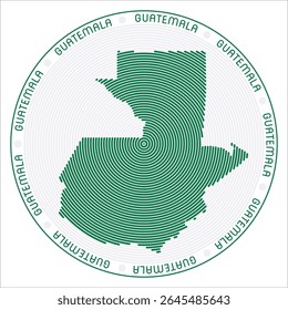 Guatemala round logo design. Country shape built of rings. Guatemala text around the country. Vector Illustration.