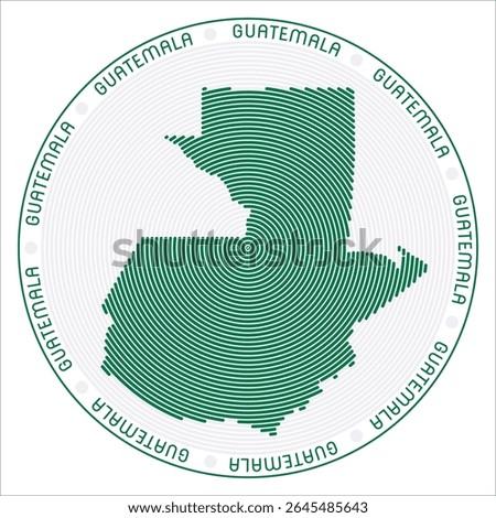 Guatemala round logo design. Country shape build of rings. Guatemala text around the country. Vector Illustration.