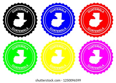 Guatemala - rubber stamp - vector, Republic of Guatemala map pattern - sticker - black, blue, green, yellow, purple and red