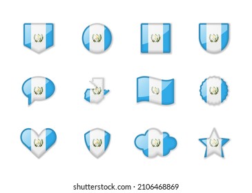 Guatemala - set of shiny flags of different shapes. Vector illustration