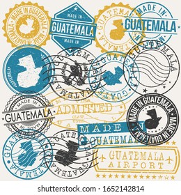 Guatemala Set of Stamps. Travel Passport Stamps. Made In Product. Design Seals in Old Style Insignia. Icon Clip Art Vector Collection.