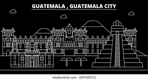 Guatemala silhouette skyline, vector city, guatemalan linear architecture, buildings. Guatemala City travel illustration, outline landmarkflat icon, guatemalan line banner