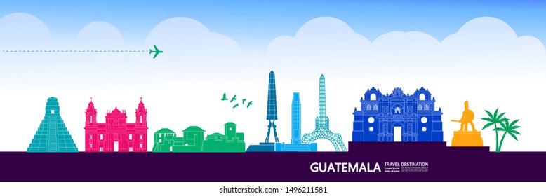 Guatemala travel destination grand vector illustration.