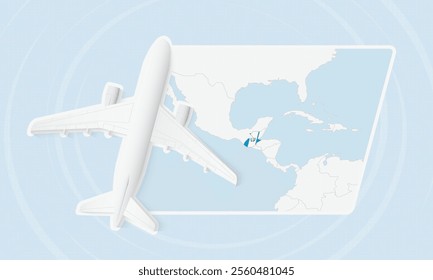 Guatemala Travel Illustration with Plane and National Flag. Ideal for travel agencies, promotional materials, or geographic content related to Guatemala.