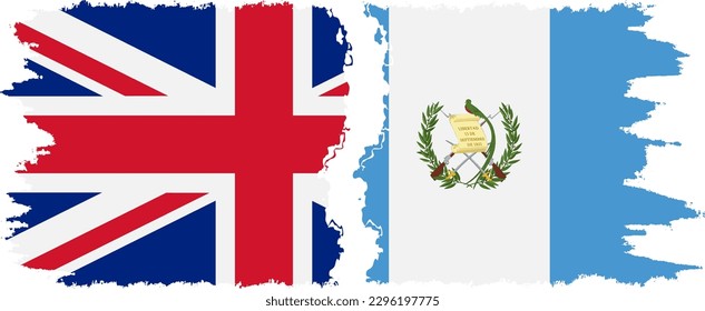 Guatemala and UK grunge flags connection, vector