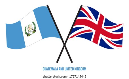 Guatemala and United Kingdom Flags Crossed And Waving Flat Style. Official Proportion. Correct Colors.