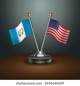 Guatemala and United States table flags with gradient backgrund. Vector Illustration