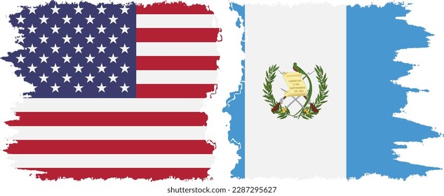 Guatemala and USA grunge flags connection, vector