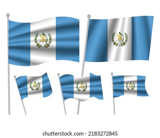Guatemala vector flags set. 5 different wavy fabric 3D flags fluttering on the wind. EPS 10 created using gradient meshes isolated on white background. Five design elements from world collection
