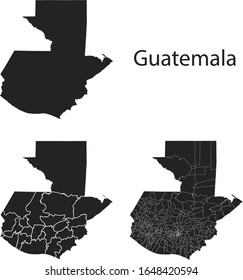 Guatemala vector maps with administrative regions, municipalities, departments, borders