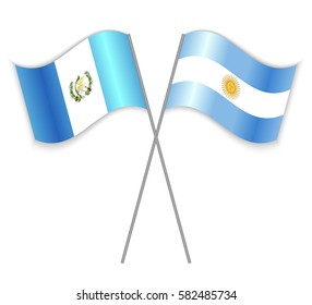 Guatemalan and Argentine crossed flags. Guatemala combined with Argentina isolated on white. Language learning, international business or travel concept.