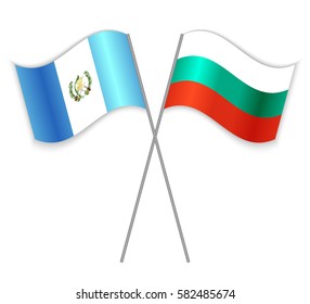 Guatemalan and Bulgarian crossed flags. Guatemala combined with Bulgaria isolated on white. Language learning, international business or travel concept.