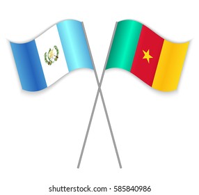 Guatemalan and Cameroonian crossed flags. Guatemala combined with Cameroon isolated on white. Language learning, international business or travel concept.