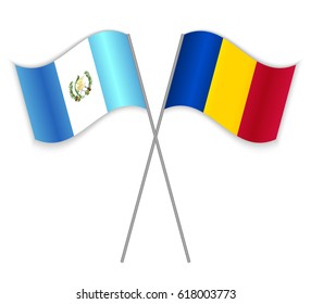 Guatemalan and Chadian crossed flags. Guatemala combined with Chad isolated on white. Language learning, international business or travel concept.