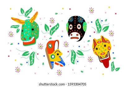 Guatemalan colorful masks. Guatemalan ornaments.