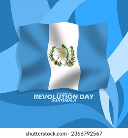 The Guatemalan flag flying on an abstract turquoise background to commemorate Revolution Day in Guatemala on October 20