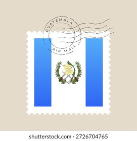 Guatemalan Flag Postage Stamp Canceled with a Vintage Air Mail Postmark for Travel and Correspondence Vector Illustration..