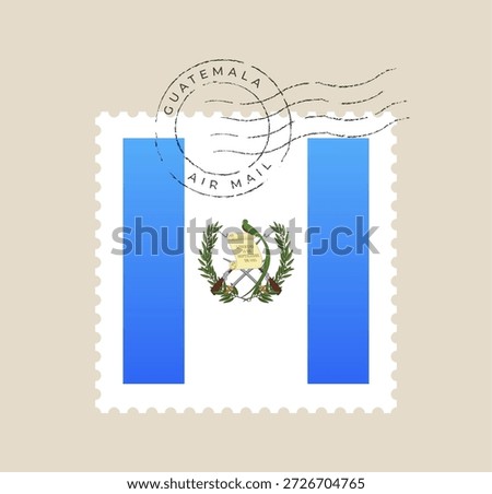 Guatemalan Flag Postage Stamp Canceled with a Vintage Air Mail Postmark for Travel and Correspondence Vector Illustration..