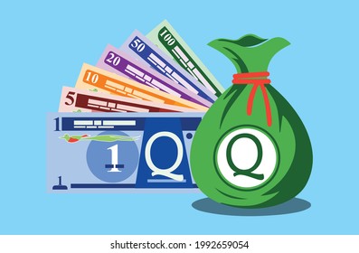 Guatemalan Quetzal all Banknotes Money sack bag Icon vector. Guatemala currency business, payment and finance element. Can be used for web, mobile, infographic and print.