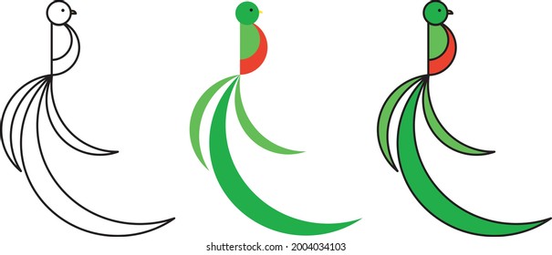 Guatemala Quetzal Symbol in Strich, flach Farbe und Strich und Farbe. 