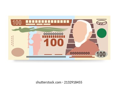 Guatemalan Quetzal Vector Illustration. Guatemala money set bundle banknotes. Paper money 100 GTQ. Flat style. Isolated on white background. Simple minimal design.