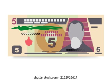 Guatemalan Quetzal Vector Illustration. Guatemala money set bundle banknotes. Paper money 5 GTQ. Flat style. Isolated on white background. Simple minimal design.