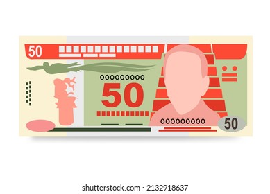 Guatemalan Quetzal Vector Illustration. Guatemala money set bundle banknotes. Paper money 50 GTQ. Flat style. Isolated on white background. Simple minimal design.