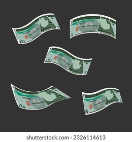 Guatemalan Quetzal Vector Illustration. Guatemala money set bundle banknotes. Falling, flying money 1 GTQ. Flat style. Isolated on white background. Simple minimal design.