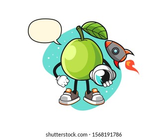 Guava astronaut with speech bubble cartoon. Mascot Character vector.