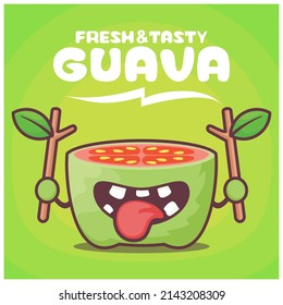 guava cartoon. fruit vector illustration. with a funny expression