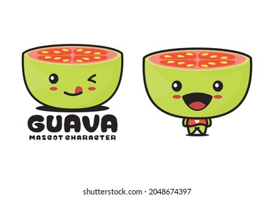 guava cartoon mascot, fruit vector illustration, suitable for logos, packaging labels, stickers, etc.