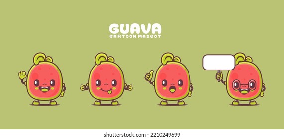 Guava cartoon mascot. fruit vector illustration. with different expressions.
