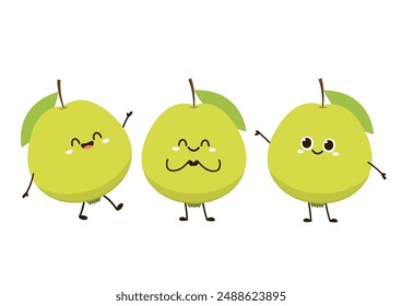 Guava character design. Vector Guava fruits isolated on white background.