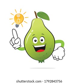 The guava character smiles finding ideas on a white background - vector