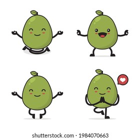 guava characters. with a yoga pose, isolated on a white background