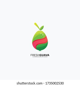 Guayaba en un degradado colorido. Ilustración del logotipo del vector