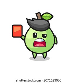 guava cute mascot as referee giving a red card , cute style design for t shirt, sticker, logo element