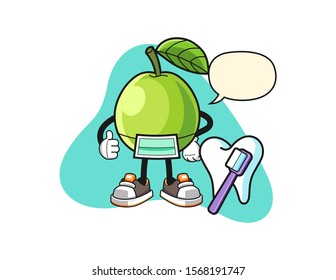 Guava dentist with speech bubble cartoon. Mascot Character vector.