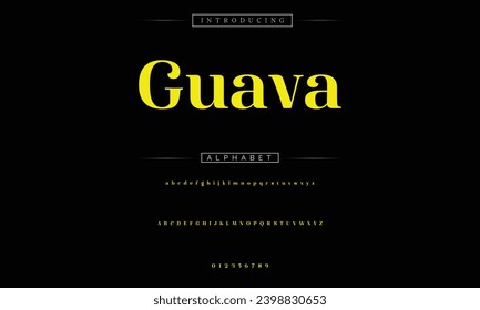 Guava Elegante Tipo de letra mayúscula Escalera inferior y número. Diseños de moda mínimos con letras clásicas. Tipografía moderna de serif con el concepto de vintage decorativo regular. ilustración vectorial