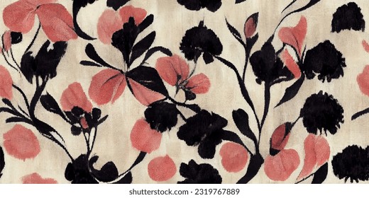 Guava flower ikat tribal boho tie die colors flower seamless wallpaper. Motif ethnic handmade beautiful Ikat art. Ethnic abstract floral pink background art. 