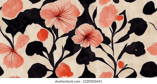 Guava flower ikat tribal boho tie die colors flower seamless wallpaper. Motif ethnic handmade beautiful Ikat art. Ethnic abstract floral pink background art. 