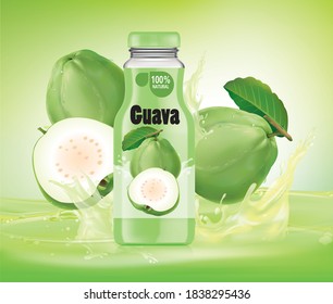 Guava Fruit And A Bottle Of Guava Juice Fell Onto The Splash.