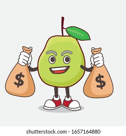 Guava Fruit cartoon mascot character holding money bags